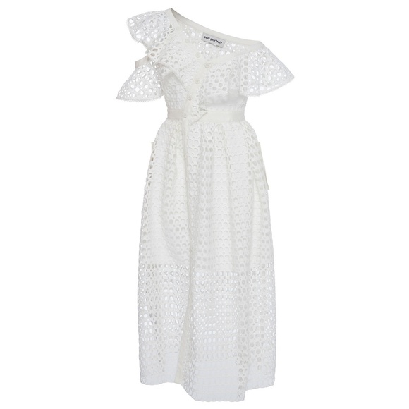 SELF-PORTRAIT Asymmetric Cold Shoulder Lace Frill